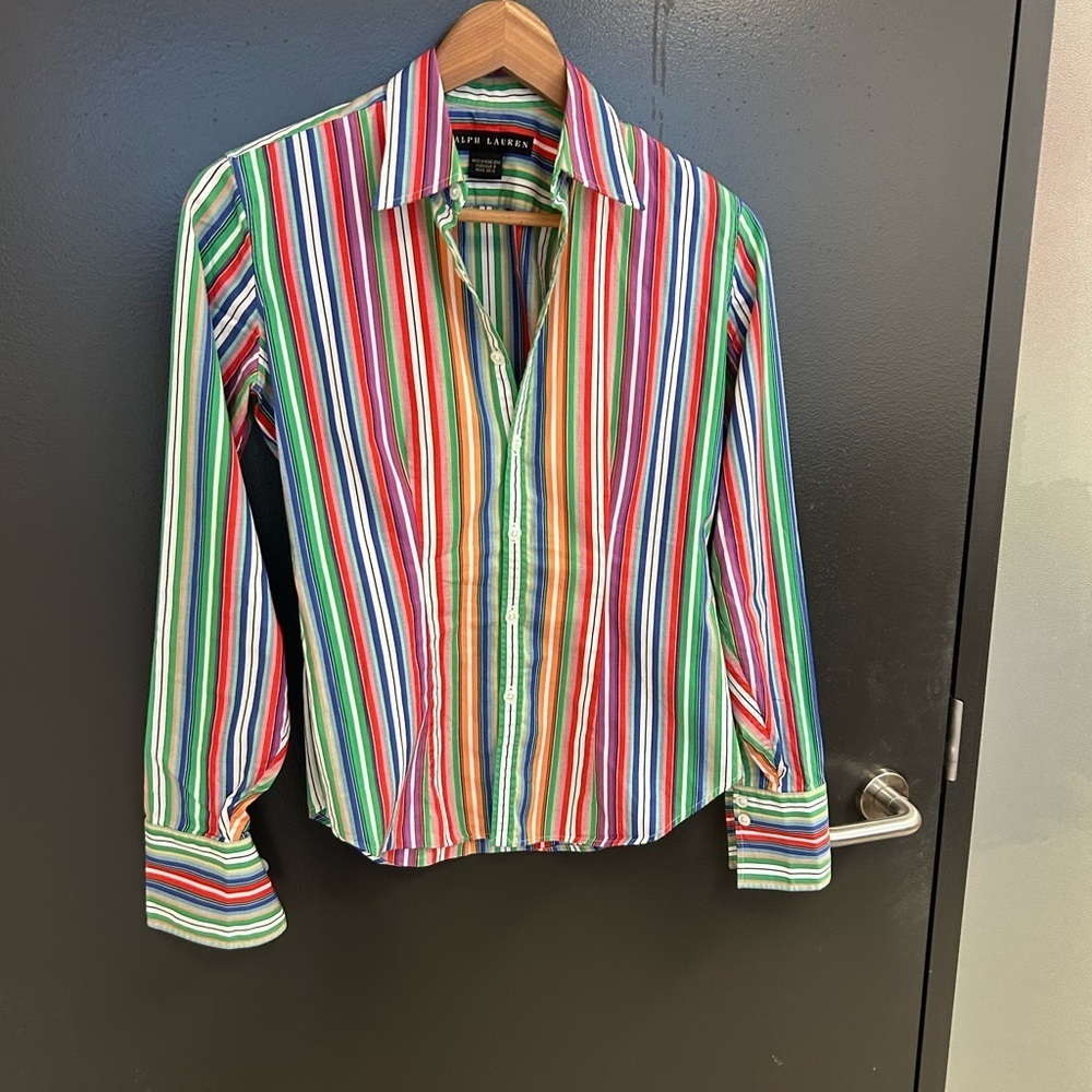 Ralph Lauren Black Label size 2 EUC Red and Green Striped Blouse - Picture 14 of 14